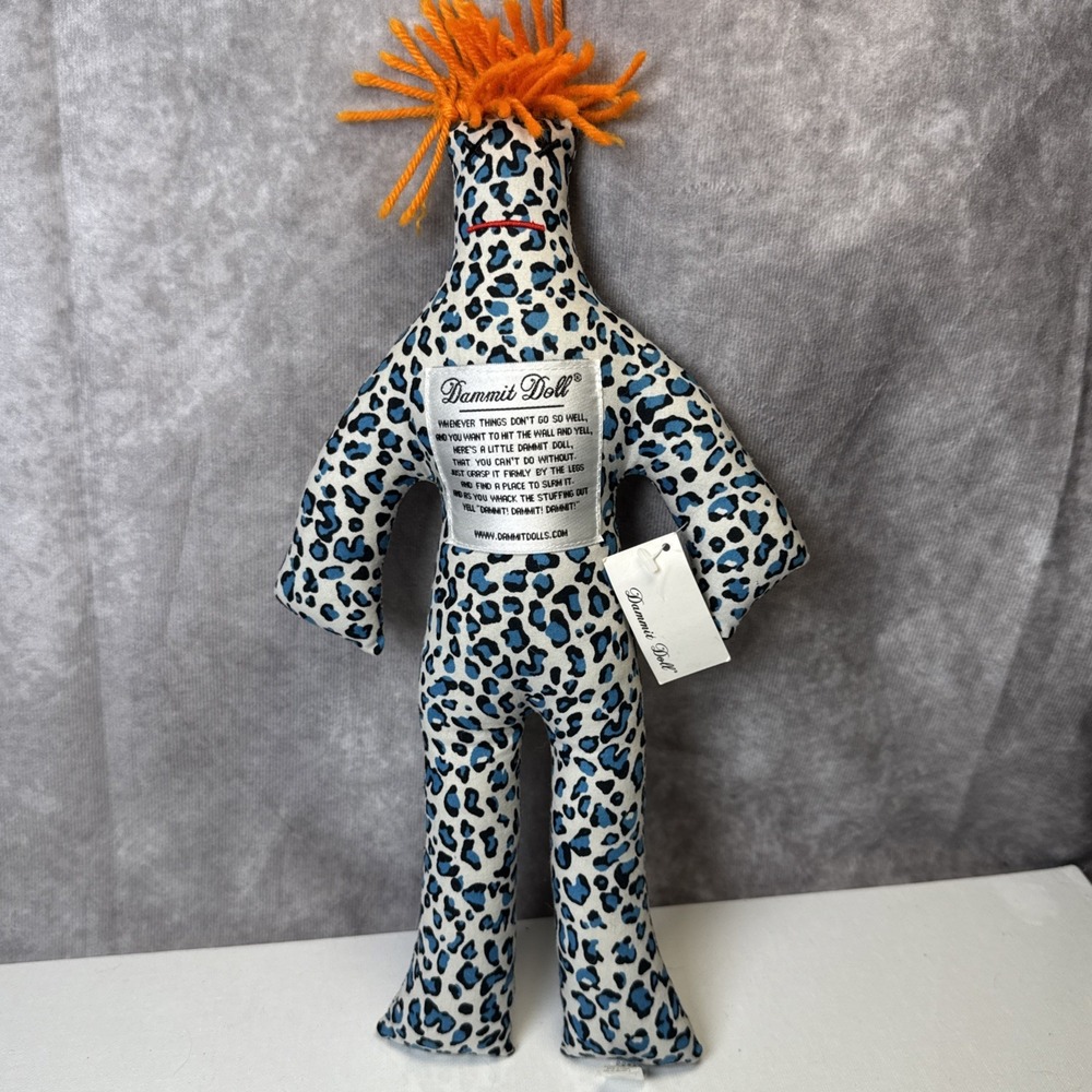 Dammit Doll 12" Plush Stress Reliever Blue Black Cheetah Print orange Hair NWT